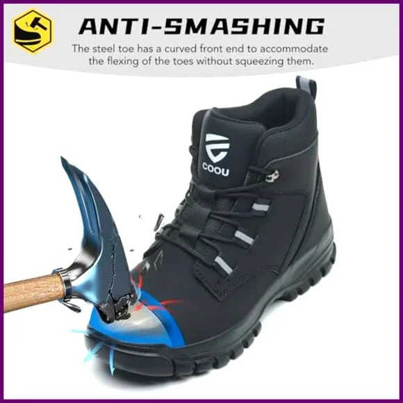 Steel Toe Safety Boots, Slip & Puncture Resistant, Industrial Work Shoes - Picture 2 of 7